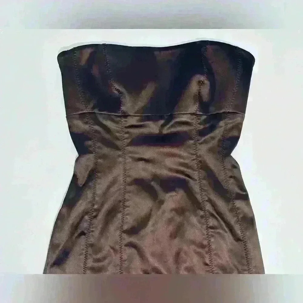 Bebe Vintage Y2K Strapless Cocktail Dress, Chocolate Brown, Size Small - Picture 3 of 16